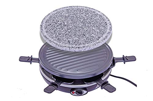 King of Raclette 2 IN 1 ROUND Party BBQ Grill with Temperature Control & Safety Indicator Electric Nonstick BBQ Indoor Grill / Outdoor Grills for up to 6 People