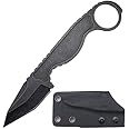 Ccanku C1101 Fixed Blade Knife D2 Blade, Stainless Steel Handle and Knife Kydex Sheath for Outdoor Hunting, Survival and EDC Tool(Black)