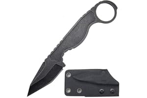 Ccanku C1101 Fixed Blade Knife D2 Blade, Stainless Steel Handle and Knife Kydex Sheath for Outdoor Hunting, Survival and EDC Tool(Black)