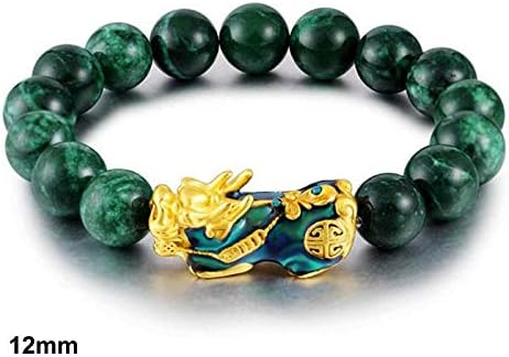 ZaRoing Green Jade Bracelet Stone, Golden Pixiu Charm Color Changing Wristband for Men