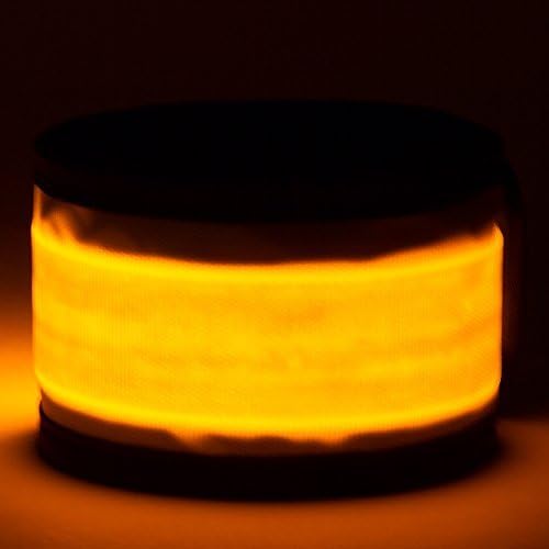 LED Slap Safety Armband Bracelet For Night Visibility Glow in the Dark Reflective Running Gear Improves Night Vision for Dog Walking and Jogging - Color Yellow/Orange