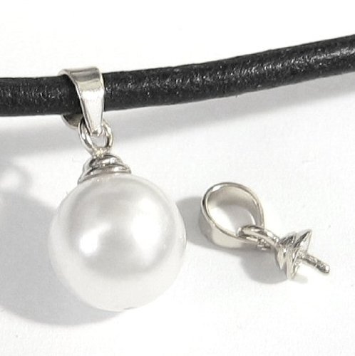 4 pcs Bright Sterling Silver Bail W/ Pin Pearl Pendant Clasp Slider / Findings / Bright