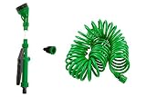 SpigotKing Coiled Garden Hose,5 Pattern Spray Nozzle Plus Quick Connect BONUS- Flexible Water Hose, Retractable - Expanding, No Kink Hose, Best For Yard, RV, Gardening Gifts - Shrinking, 50ft Hose Kit