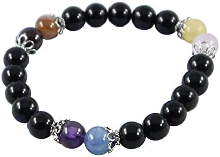 Onyx Bracelet, with 7 Stones, Chakra, 7 1/2", Sterling Silver, Garnet, Sunstone, Kyanite and More
