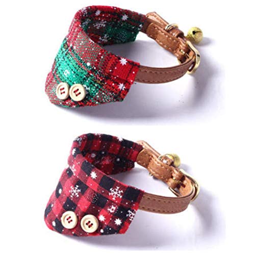 Stock Show 2Pcs/Pack Adjustable Christmas Dog Bandana Collars with Bell Charm - Cute Snowflakes Pattern PU Leather Collar Plaid Bibs Pet Xmad Collar Costume Accessory for Puppy Small Dogs Cats