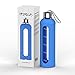 Glass Water Bottles with Times to Drink 32 Oz Water Bottle with Silicone Sleeve Motivational Water Bottle with Time Marker Waterbottle 1 Litre (Blue)