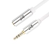 Super HD 3.5mm Aux Stereo Audio Extension Cable Male to Female Type 24K Gold Plated Step Down Design Metal Connectors with High Purity OFC Conductor White-8Feet