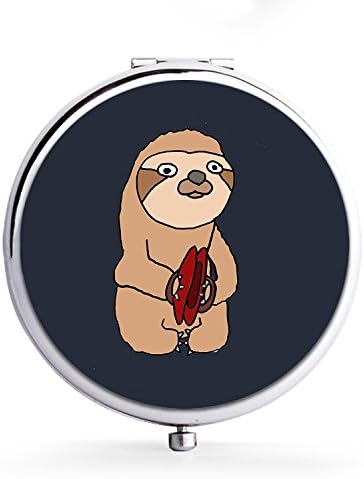 Makeup Mini Mirror Handhold Double Side Compact Travel Mirrors - Funny Sloth Playing Cymbals