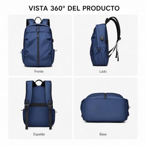 Mochila Impermeable 35L para Hombre con Puerto USB y Compartimento para Laptop 16", Ligera y Ajustable para Viaje | Múltiples Bolsillos, Ideal para Trabajo, Universidad y Uso Diario