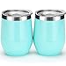 MASCOTKING Wine Glasses Tumbler - 12 oz 2 Pack - Double Wall Vacuum Insulated Cup with Lids for Keeping Wine, Coffee, Drinks -Beverage Warm in Winter(2PACK 12oz, Light Blue)