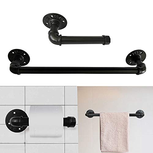 GeilSpace Industrial Pipe Bathroom Set, 2 Piece Kit Includes Towel Bar
