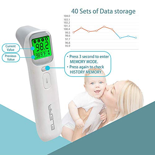 Baby Ear and Forehead Thermometer, ELERA Digital Medical Infrared Thermometer Suitable for Baby, Infants, Toddlers, Adults, Objects and Ambient No Touch with More Accuracy, FDA Approved (White)