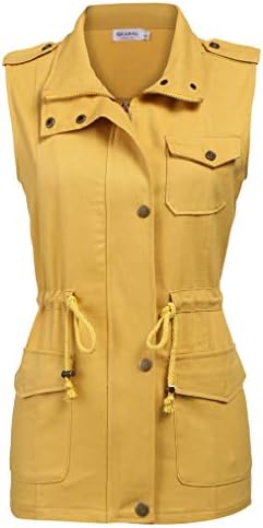 Qearl Women's Zip Up Drawstring Anorak Jacket Military Vest w/Pockets