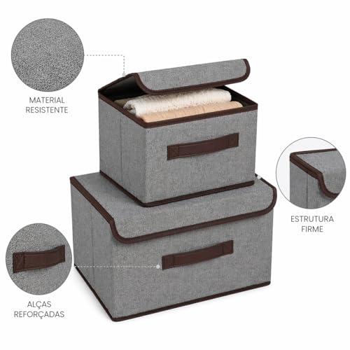 Kit 2 Caixas Organizadoras Dobraveis com Tampa Alça Reforçada e Mais Praticidade para Organizar Roupas Brinquedos e Ambientes