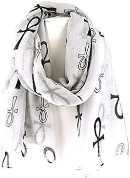 J&amp;C Family Owned Egyption Theme Fashion Scarf Color: White 72" X 20"
