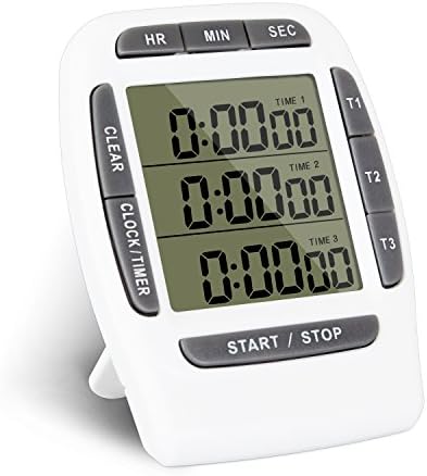 Kitchen Timer MYNER by Three-display Kitchen Timer, Electronic Timer with Countdown Function, Time-setting tool, Memory Timer for Kitchen and Students Use, White
