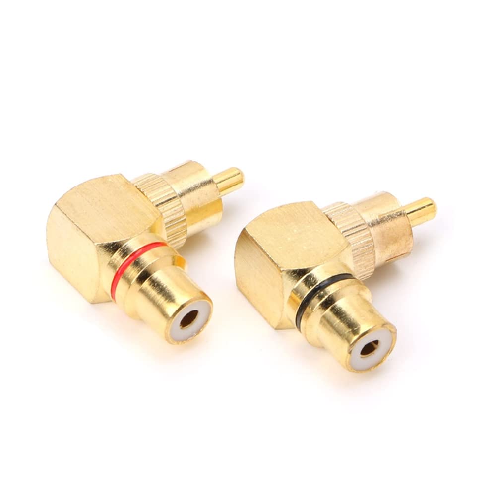 ZUYO 2Pcs 90 Degree RCA Adapter,Gold-Plated Right Angle Connector Male to Female Audio Adapter