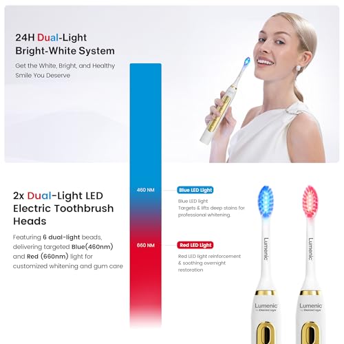 DermRays Lumenic Toothbrush, The Dual-Light & 3D-Oscillo System Electric Toothbrush, USB Rechargeable Sonic Toothbrush (Gold)