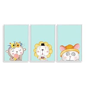 Framed Canvas Wall Art for Living Room, Bedroom Cute Animals Baby Room Canvas Prints for Home Decoration Ready to Hanging - 16"x24"x3 Panels