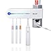 MECO UV Toothbrush Holder, Automatic Toothpaste Dispenser + 5 Toothbrush Sterilizer Holder Wall Mounted with Sticker for Oral-B Toothbrush Women Kids Baby Bathroom