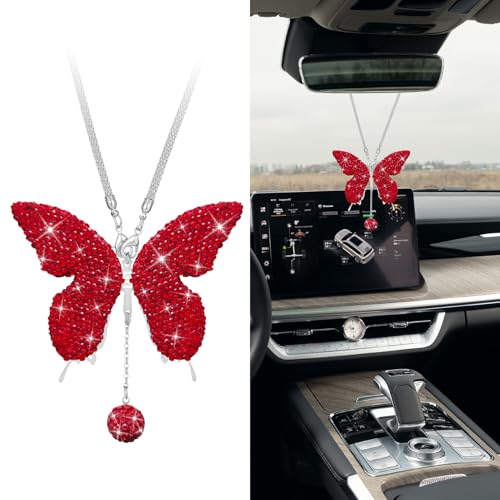 qtyty Bling Butterfly Diamond Car Accessories Red