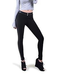 ICONOFLASH Pantalón de vestir pitillo elástico de punto Ponte para dama con detalle de acento de piel sintética