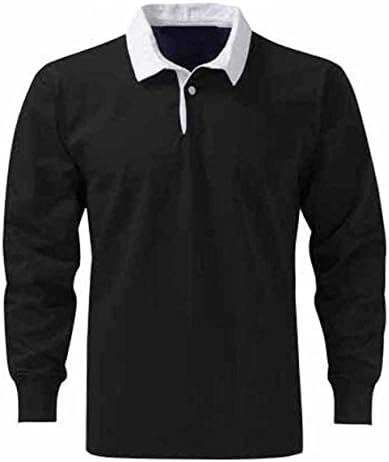 RUGBY SHIRTMens Premium Cotton Rugby Shirts - SPORT WORK CASUAL - Size 3XL - XXXL, Color BLACK / WHITE COLLAR