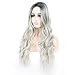 Silver Gray Ombre wigs Dark Roots Long Curly Synthetic Hair for Women Party Cosplay Accessories (Silver Gray)