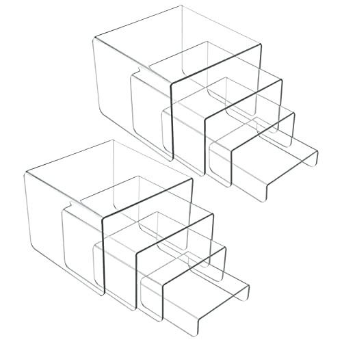 MerryNine 8 PCS Acrylic Risers for Display, 4-Tier Clear Display Stand Risers, multifunction acrylic transparent Pop stand for Cupcakes, Figures, cosmetics, Collectibles Display (Square)