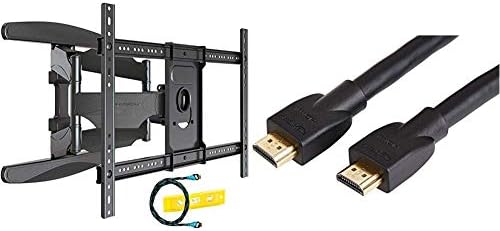 Invision® TV Wall Bracket Mount For 37-70 Inch LED LCD Plasma & Curved Screens – Includes HDMI Cable & Spirit Level (HDTV-DXL) & AmazonBasics High-Speed 4K, Ultra HD, HDMI 2.0 Cable - 4.6m