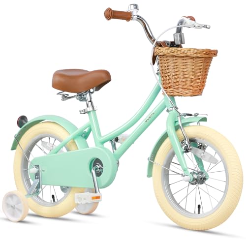 Glerc Little Molly 12-20 Inch Kids Retro Cruiser Bike for 2-13 Year Old with Wicker Basket & Training Wheels/Kickstand, Multiple Colors