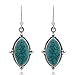 Sterling Silver Blue Turquoise Gemstone Vintage Marquise Shape Rope Edge Dangle Hook Earrings 1.4