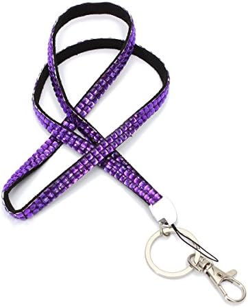 Fhouses Fashion Bling Lanyard Rhinestone Crystal Neck Card Phone Holder Neck Strap Key Chain Accessories (Purple)