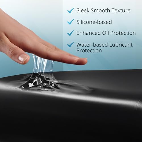 Vinyl Waterproof Fitted Sheet, King 183 x 203 cm, 40 cm Deep Pocket, Phthalate-Free Black Wipe-Clean Mattress Protector with Side Pocket & Repair Kit, for Massage Oil, Water & Silicone