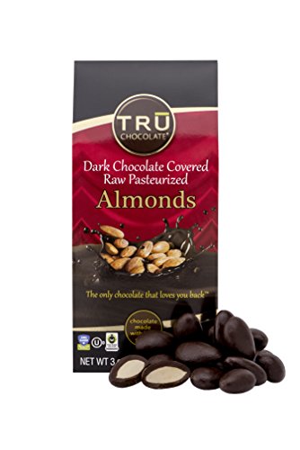 TRU Chocolate 72% Dark Chocolate Covered Almonds - Gluten Free, NON-GMO, Vegan, Dairy Free, Kosher, All Natural, 3oz.