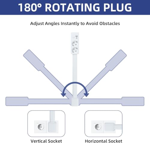 Extendable and Swivel Wall Plug with USB-A, USB-C and 2 Outlets - Ideal for tight corners such as bedside tables, sofas and desks.