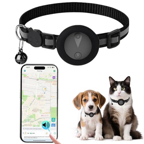 GPS Collar for Cats Compatible with iOS and Android GPS Systems for Dogs Tracking History Reproduction (7 Days) GPS Locator Dogs Waterproof Tracking (IP67) - Full Black