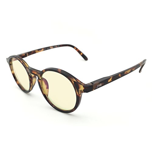 J+S Blue Light Blocking Glasses for Women Men | Anti Eyestrain Headache Glare 400UV from Computer/Gaming/TV/Phones (Mana LCD lens - Round | Tortoise Shell Frame)