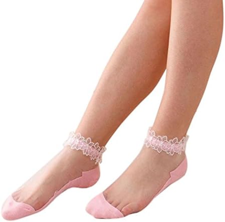 KESEE Ultrathin Transparent Beautiful Crystal Lace Elastic Short Socks (Pink)