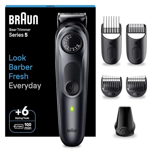 Braun Series 5 RASOIO ELETTRICO BARBA, Con lama barba Ultra Affilata, REGOLABARBA UOMO 40 Lunghezze, Accessori Per Lo Styling, Custodia, 100 Minuti Di Utilizzo Senza Fili, BT5450 Nero Elettrico