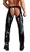 KILLREAL Men's Faux Leather Assless Chaps Sexy Open Hip Long Pants with Zipper Black Large