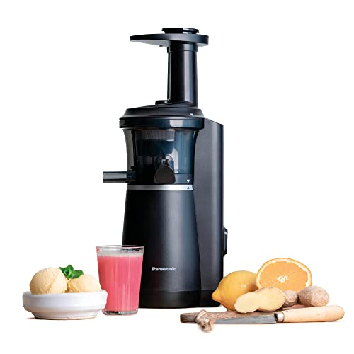 Panasonic Slow Juicer MJ-L501KXE, elektrischer Obst- und Gemüse-Entsafter, 150 W, Edelstahl und Kunststoff, schlankes und kompaktes Design, Aufsatz für gefrorene Zutaten, Schwarz