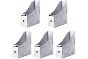 FIYERNA Foldable Desk File Holder Organizer Sturdy Cardboard Magazine Storage Box Document Rack with Blank Label Stickers for Home School Office (5, Marble)