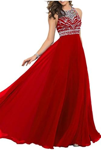 Missdressy Sexy Long Backless Sleeveless Prom Gown Chiffon Evening Gown-2-Red