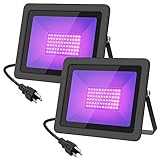 WELKEY PLUS 2 Pack 80W UV LED Black Light Flood Light with Plug(6ft Cable), IP66 Waterproof, for Blacklight Party, Stage Lighting, Aquarium, Body Paint, Fluorescent Poster, Neon Glow, Glow in The Dark