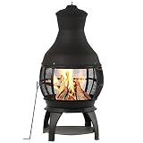 BALI OUTDOORS Outdoor Fireplace Wooden Fire Pit, Chimenea, Black