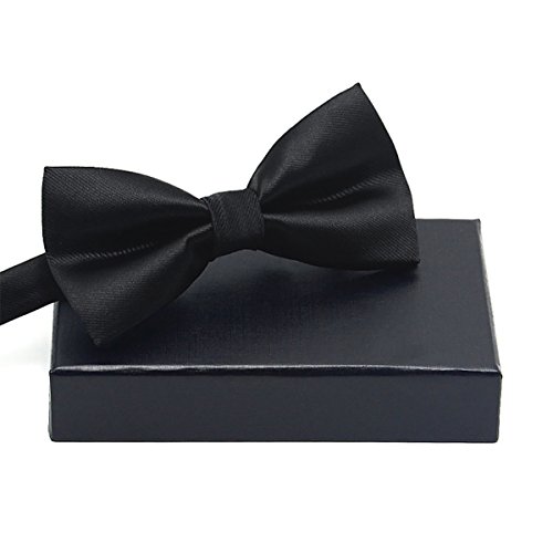 Wheebo Men's Tuxedo Bowtie Adjustable Solid Color Satin Bow Tie (Black)