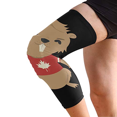 Knee Sleeve Beaver with Ice Hockey Stick and Puck Full Leg Brace Compression Long Sleeves Pads for Meniscus Tear, Arthritis, Running, Workout, Basketball, Sports, Men and Women 1 Pair