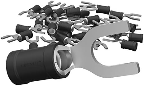 AUPROTEC 50x Fork Connectors 2.5 - 4.0 mm² black AWG 14 - 12 hole-Ø M4 SV PVC semi-insulated Electrical Crimp Connector tinned copper Spade Terminals