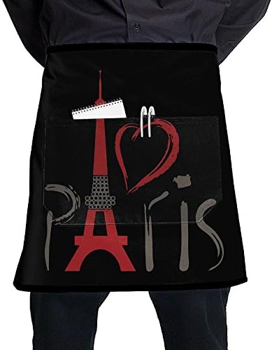 Unisex Love Paris Eiffel Tower Half Waist Apron With Pocket Kitchen Cooking Restaurant Half Bistro Aprons For Chef, Baker, Servers, Waitress, Waiter